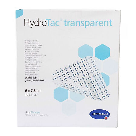 Повязка ГидроТак транспарент/HydroTac transparent гидрогелевая прозрачная 5х7,5 см 10 шт