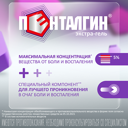 Пенталгин экстра гель для наружного применения 5 % 100 г 1 шт