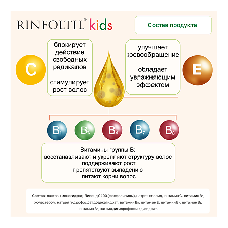 Ринфолтил кидс Сыворотка гипоаллергенная с липосомами по уходу за волосами для детей 160 мг фл 30 шт