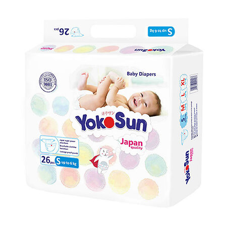 YokoSun Подгузники на липучках р.S (до 6  кг) 26 шт