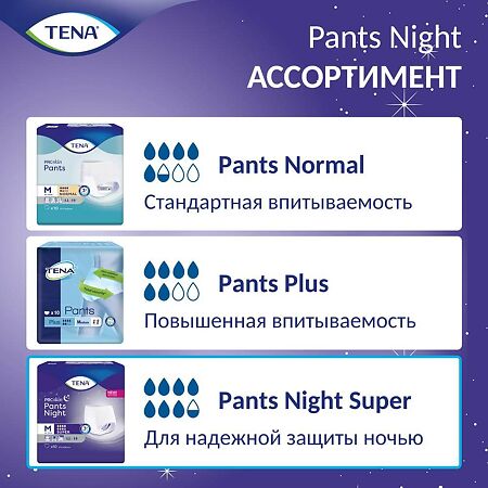 Tena Pants Night Super подгузники для взрослых (трусы) р. М (80-110 см) 10 шт