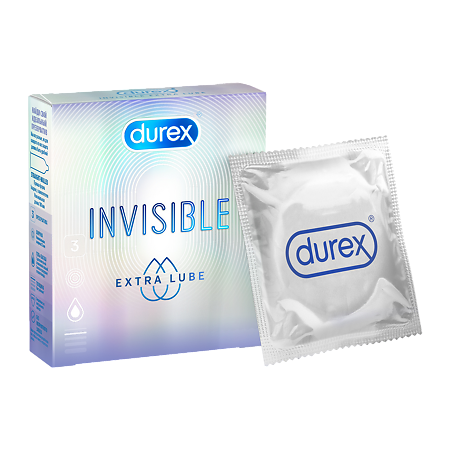 Презервативы Durex Invisible Extra Lube из натурального латекса ультратонкие 3 шт