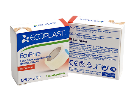 Ecoplast Пластырь EcoPore медицинский фиксирующий нетканый 1,25 см х 5 м 1 шт