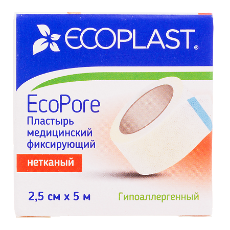 Ecoplast Пластырь EcoPore медицинский фиксирующий нетканый 2,5 см х 5 м 1 шт