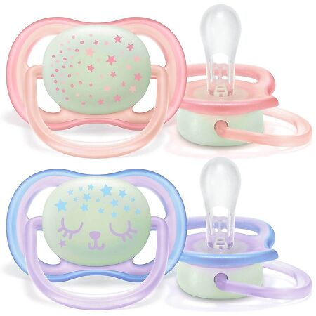 Philips Avent Пустышка светящаяся Ultra Air Night SCF376/12 в комплекте с футляром для хранения и стерилизации 0-6 мес 2 шт