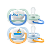 Philips Avent Пустышка силиконовая Ultra Air Lime Kiss me/Кораблик 0-6 мес для мальчиков SCF080/13 2 2 шт