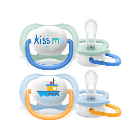 Philips Avent Пустышка силиконовая Ultra Air Lime Kiss me/Кораблик 0-6 мес для мальчиков SCF080/13 2 2 шт