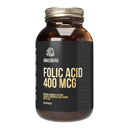 Grassberg Folic Acid 400 mcg Фолиевая кислота 400 мкг капсулы массой 500 мг 60 шт