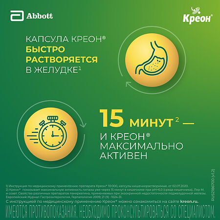 Креон 10000 капсулы кишечнорастворимые 10000 ед 20 шт