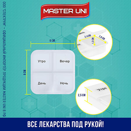 Master Uni Таблетница Мини 1 день утро/вечер/день/ночь 1 шт