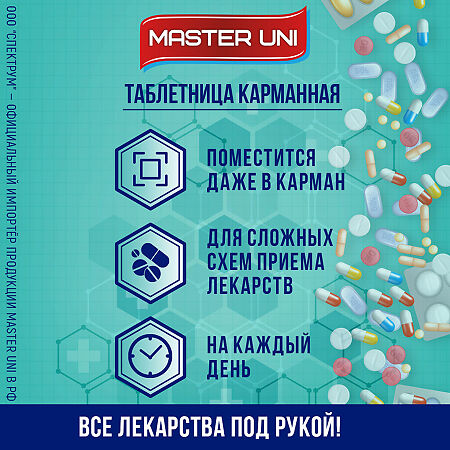 Master Uni Таблетница карманная 1 день утро/вечер/день/ночь 1 шт