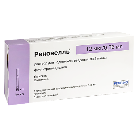 Рековелль раствор для п/к введ 33,3 мкг/мл 12мкг/0,36 мл картриджи с шприц-ручкой +иглы 3 шт