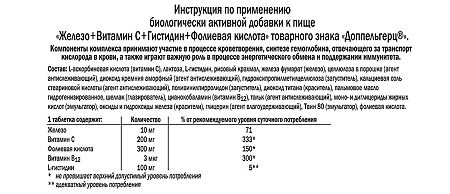 Доппельгерц Актив Железо+Витамин С+Гистидин+Фолиевая кислота таблетки массой 675 мг 30 шт.