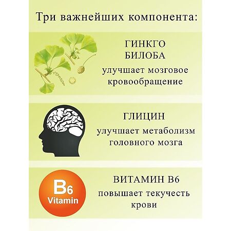 Green SIDE Гинкго билоба 120 мг с глицином и витамином В6 таблетки по 500 мг 60 шт