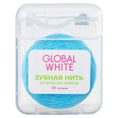 Global White Зубная нить вощеная со вкусом арбуза 50 м