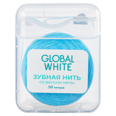 Global White Зубная нить вощеная со вкусом мяты 50 м