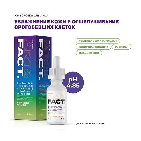 Art&Fact Сыворотка омолаживающая с ниацинамидом 5% и ретинолом 04% Niacinamide 5%+Retinol 04% 30 мл 1 шт