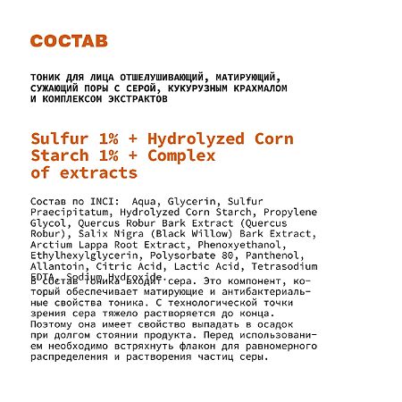 Art&Fact Тоник для лица Sulfur 1%+Hydrolyzed Corn Starch 1%+Сomplex of extracts 150 мл 1 шт