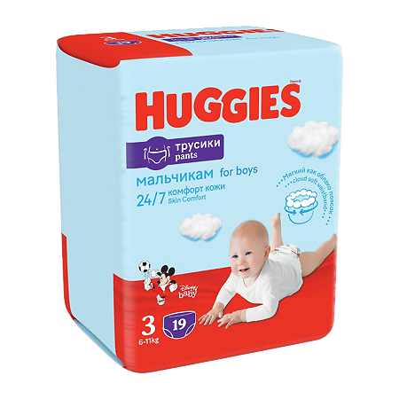 Huggies Трусики для мальчиков р.3 6-11 кг 19 шт