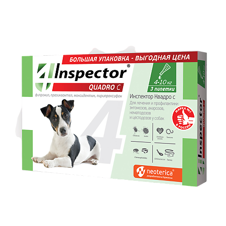 Inspector Quadro C Капли на холку для собак 4-10 кг пипетка 3 шт