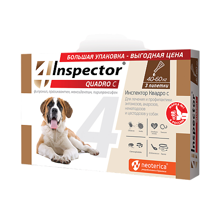 Inspector Quadro Капли на холку для собак 40-60 кг пипетка 3 шт