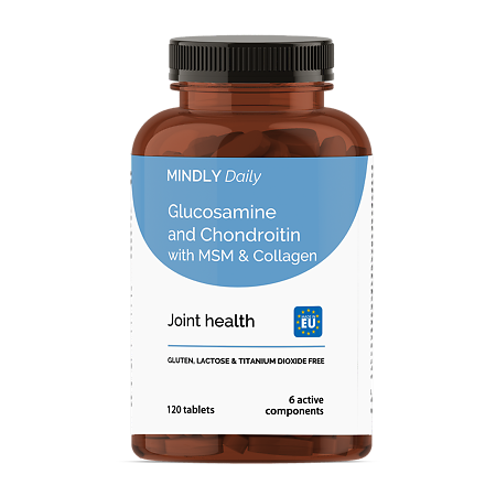 MINDLY Daily Глюкозамин и хондроитин с МСМ и коллагеном/Glucosamine,Chondrotin,MSM & Collagen таблетки по 1275 мг 120 шт